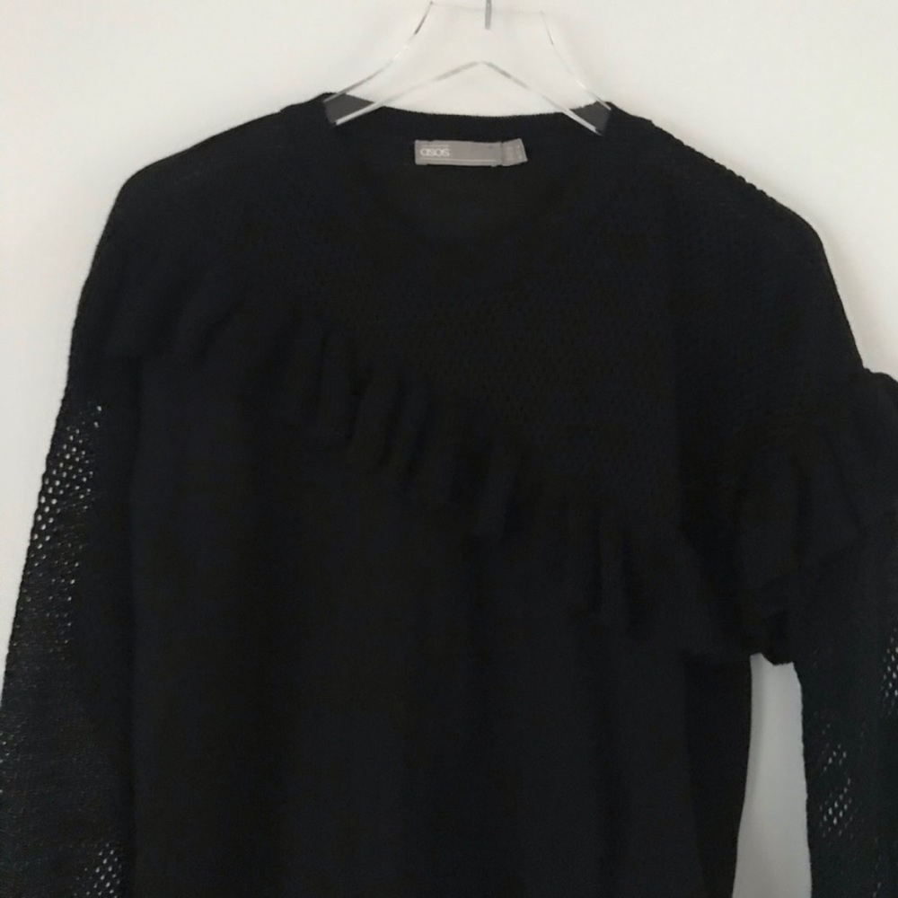 ASOS Ruffle Mesh Sweater Black - Picture 3 of 8